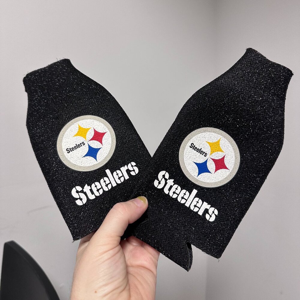 Pittsburgh Steelers NFL Black Glitter Bottle Koozie Cooler SET OF 2